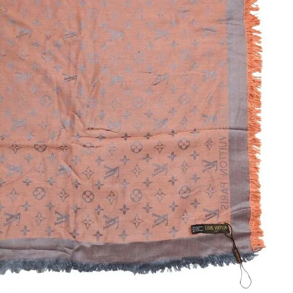 LOUIS VUITTON LV Vintage Mauve Pink Gray Silver Monogram Scarf Shawl Wrap  VWT - Picture 8 of 10